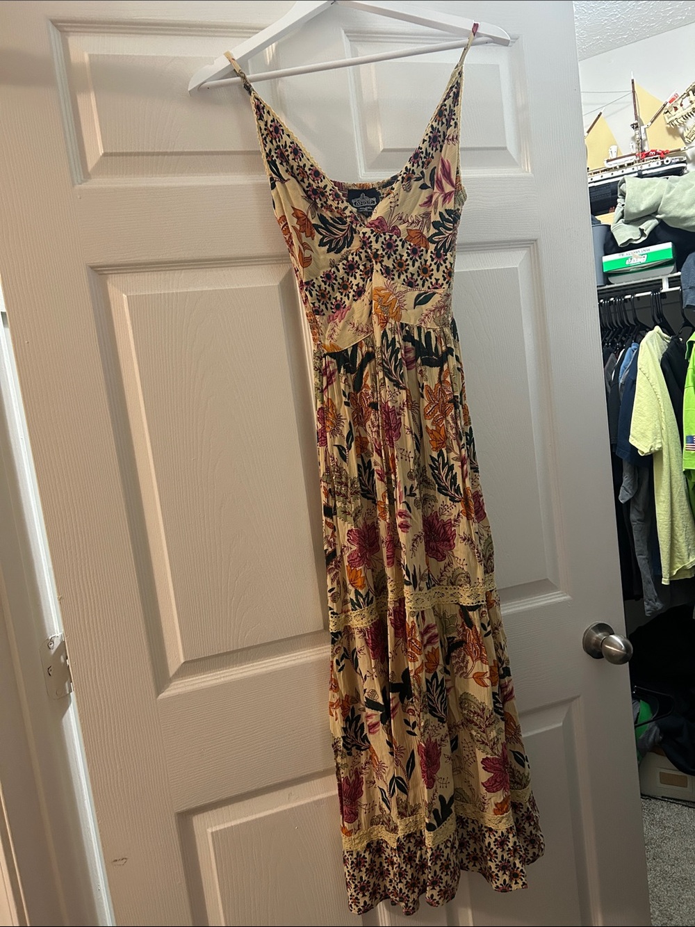 Angie Yellow Floral Maxi Dress with Pink and Green Accents